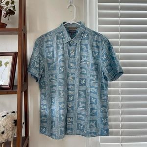 L.L.Bean Men’s signature woven cotton shirt medium blue white ducks fish deer